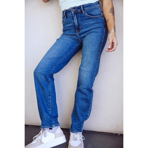 Hidden Jeans Denim - HIDDEN JEANS TRACEY HIGH RISE STRAIGHT JEAN - MEDIUM DARK